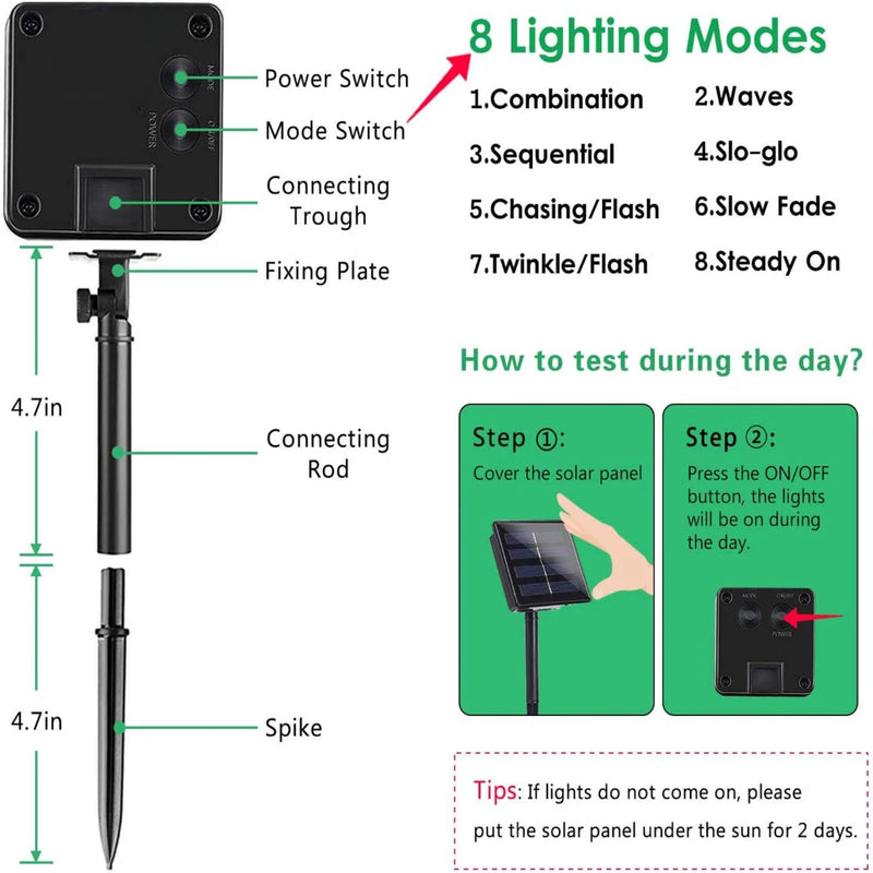 Solar Powered Outdoor Fairy Lights, IP65 Waterproof with 8 Lighting Modes for Entertaining