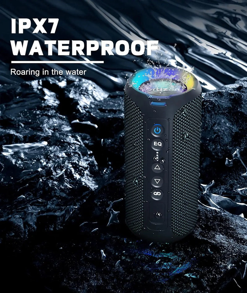 ORTIZAN BLUETOOTH SPEAKERS 40W - PORTABLE, WATERPROOF, DEEP BASS & LED LIGHTS - IPX7 SHOWER SPEAKER