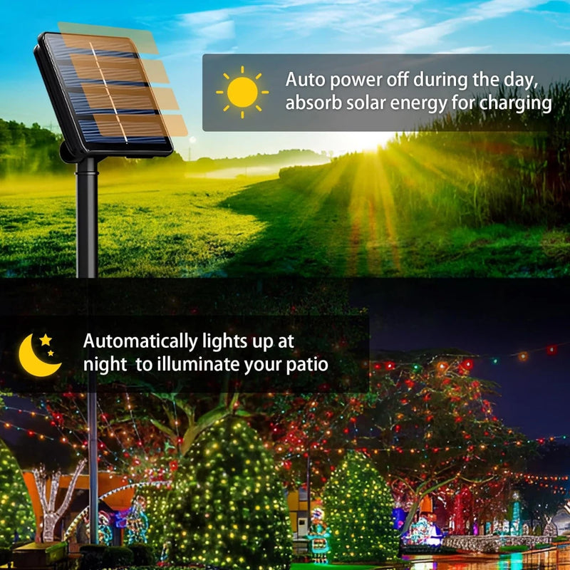 Solar Powered Outdoor Fairy Lights, IP65 Waterproof with 8 Lighting Modes for Entertaining