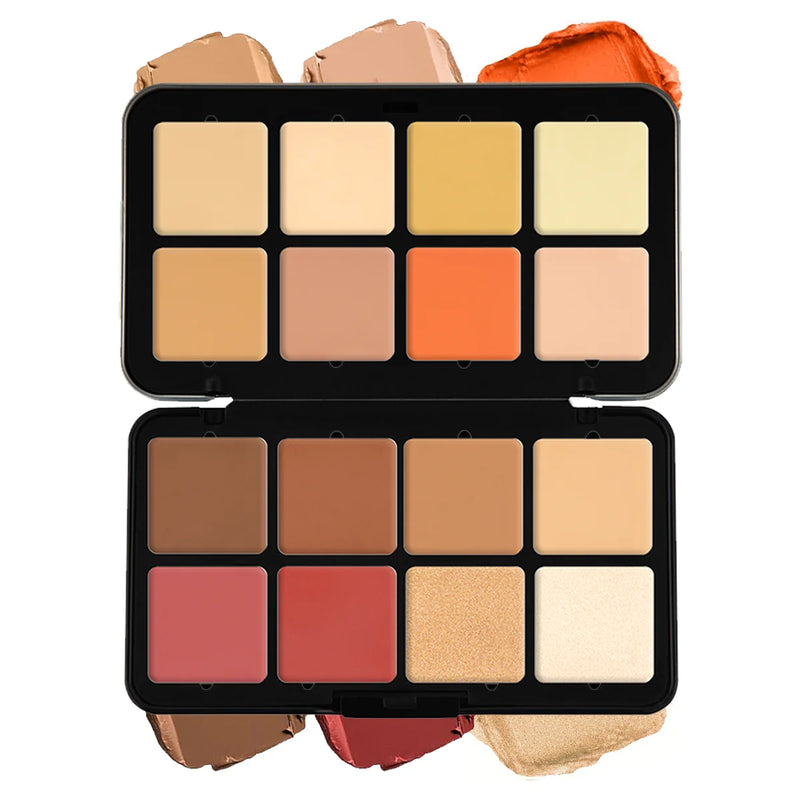 12-Color Cream Blush & Highlighter Palette | Contour, Concealer, and Blusher in Iron Box