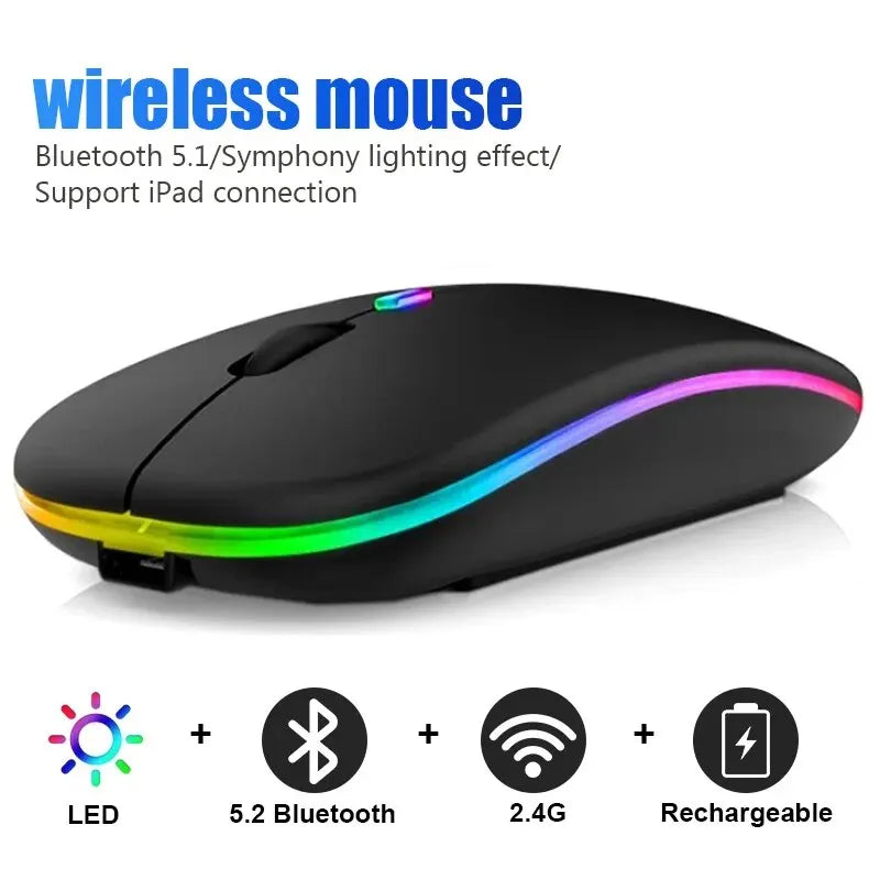 RGB Rechargeable Wireless Bluetooth Gaming Mouse – Ergonomic Design, LED Backlit, 3600 DPI