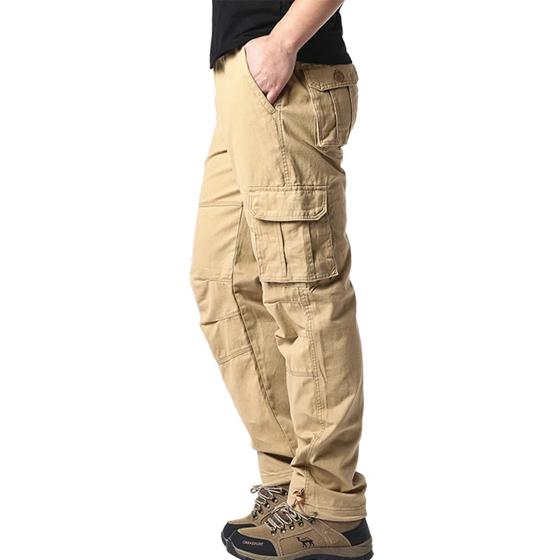 Large Pocket Loose Overalls for Men - Tactical Cotton Cargo Jogging Pants with Elastic Waist