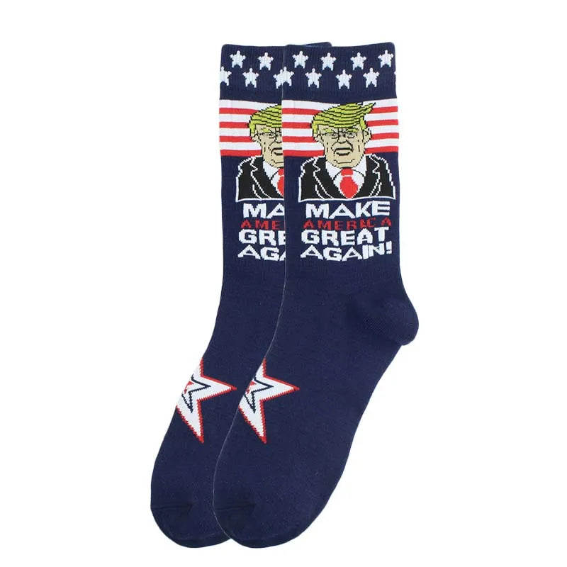 2024 Donald Trump Funny Socks – Spoof Character Crew Socks with 3D Fake Hair for Men & Women