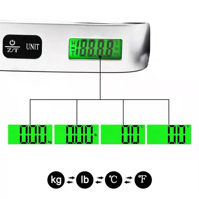 Portable Digital Luggage Scale 110lb/50kg LCD Display Travel Weighing Tool for Baggage