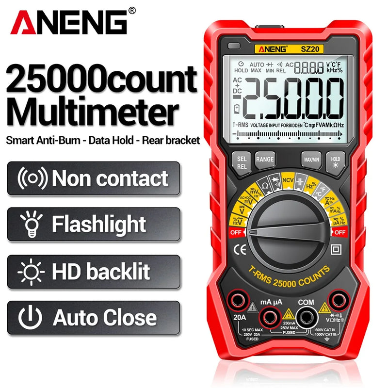 ANENG SZ20 Digital Multimeter – 25000 Counts Smart Manual Range Tester, True RMS AC/DC Voltmeter