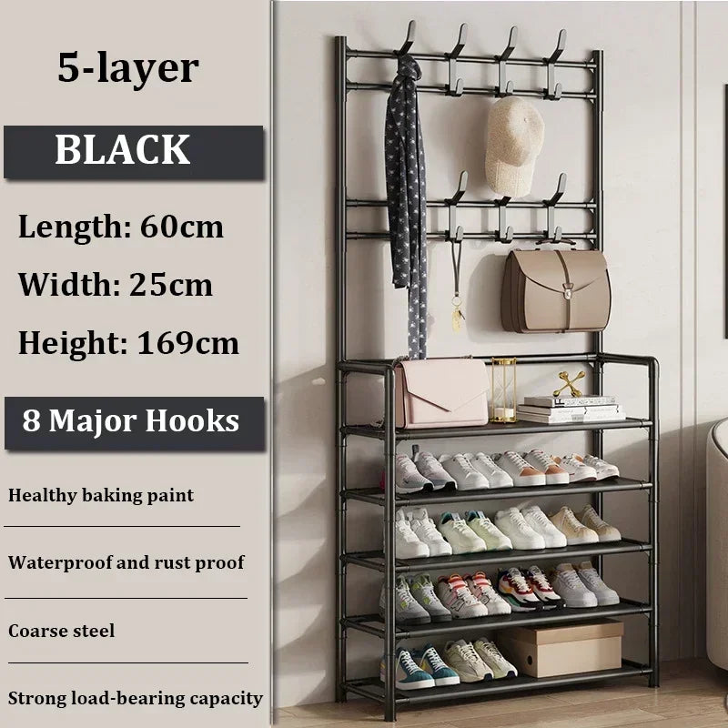 Multi-Layer Shoe Rack & Clothes Hanger – DIY Floor-Standing Storage Organiser for Living Room