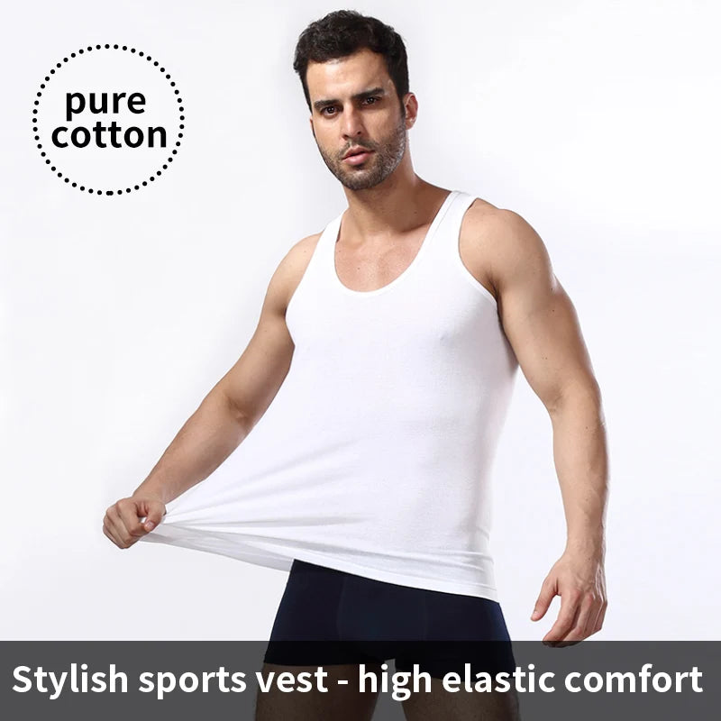 Men's Pure Cotton Sleeveless Vest | Fitness Training Tank Top for Casual Wear – All Seasons