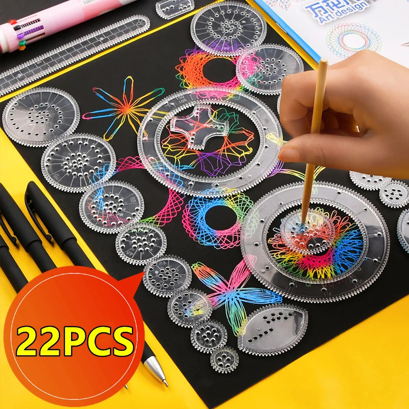 Spirograph Ruler Drawing Toy – Educational Interlocking Gears & Scratch Painting Accessories