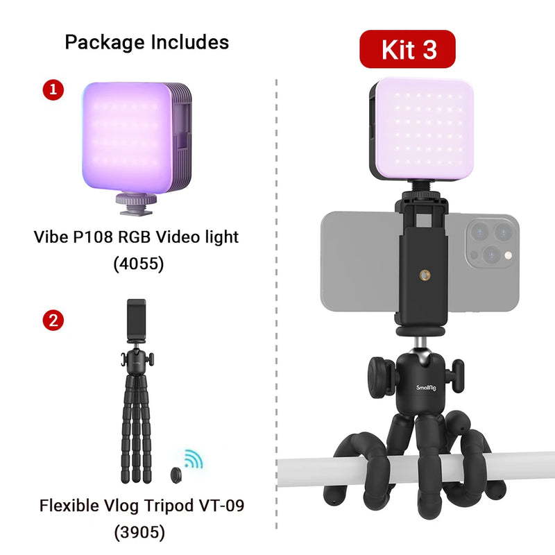 SmallRig Portable Vibe P108 RGB Video Light, 130mins Battery, 108 LED Beads, Pocket Size Floodlight