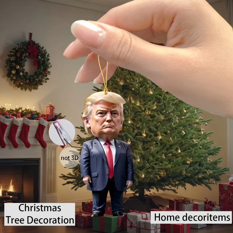 Trump-Inspired Acrylic Christmas Ornament for Car and Tree - Funny Holiday Gift Pendant