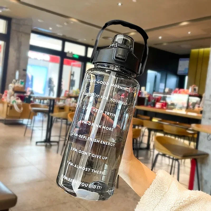 2L Large Portable Water Bottle with Straw: Reusable, Leakproof, Travel-Friendly for Sports & Fitness