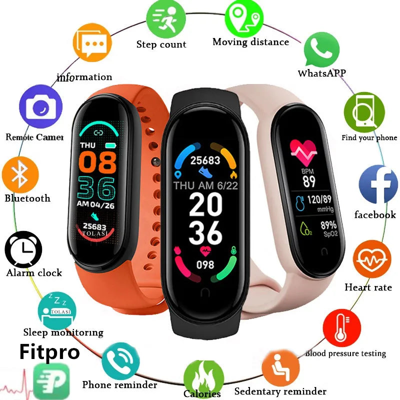 M6 Smart Watch Heart Rate & BP Monitor, Waterproof Sports Band for Men & Women, Fitness Tracker