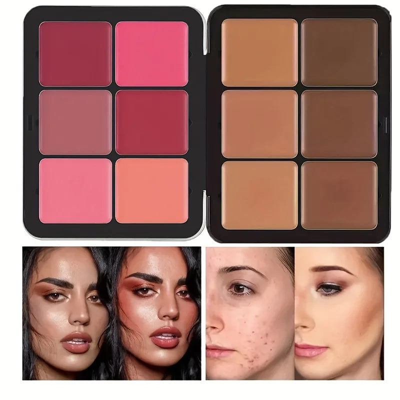 12-Color Cream Blush & Highlighter Palette | Contour, Concealer, and Blusher in Iron Box