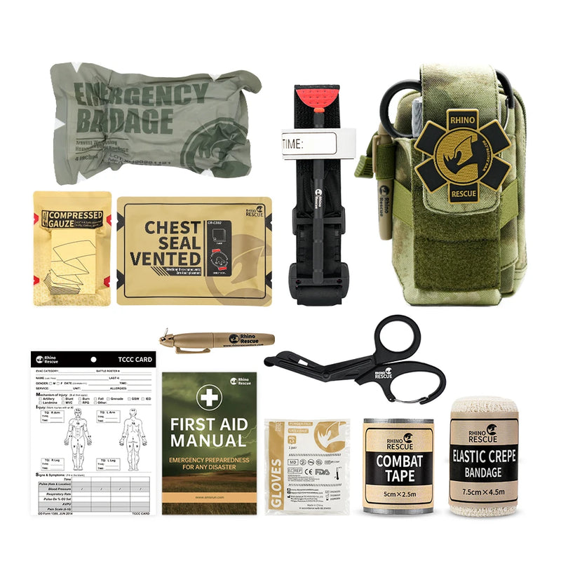 Rhino Rescue EDC First Aid Pouch – Tactical Trauma Kit, Molle Utility Pouch for Camping, Hiking & Survival