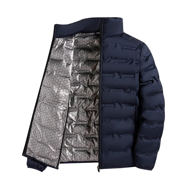 Graphene Self-heating Down Jacket Men Solid Windproof Pleated Down Jackets Stand Collar Classical Warm Winter Jackets Male