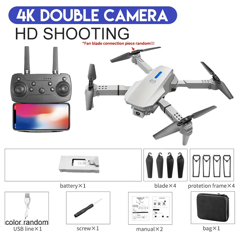 E88Pro 4K HD RC Drone – Foldable WiFi FPV Quadcopter with 1080P Wide-Angle Camera & Altitude Hold