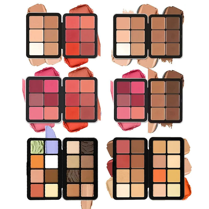 12-Color Cream Blush & Highlighter Palette | Contour, Concealer, and Blusher in Iron Box