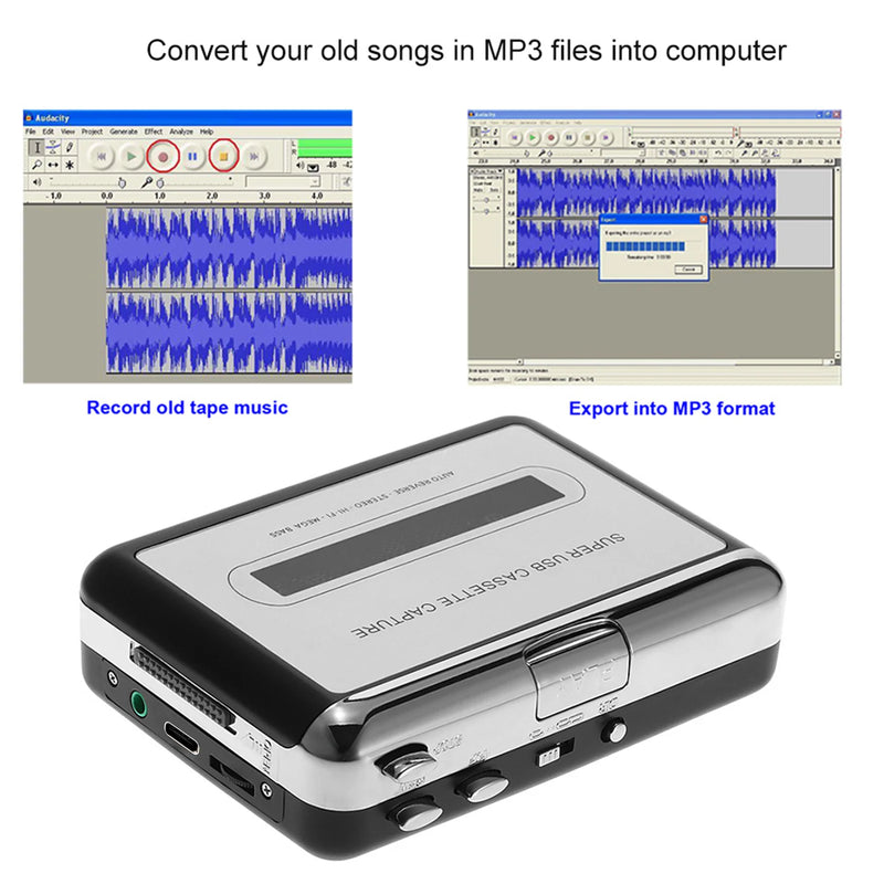 USB Cassette to MP3 Converter – Portable Tape Player with HiFi Sound, Mega Bass & Earphones