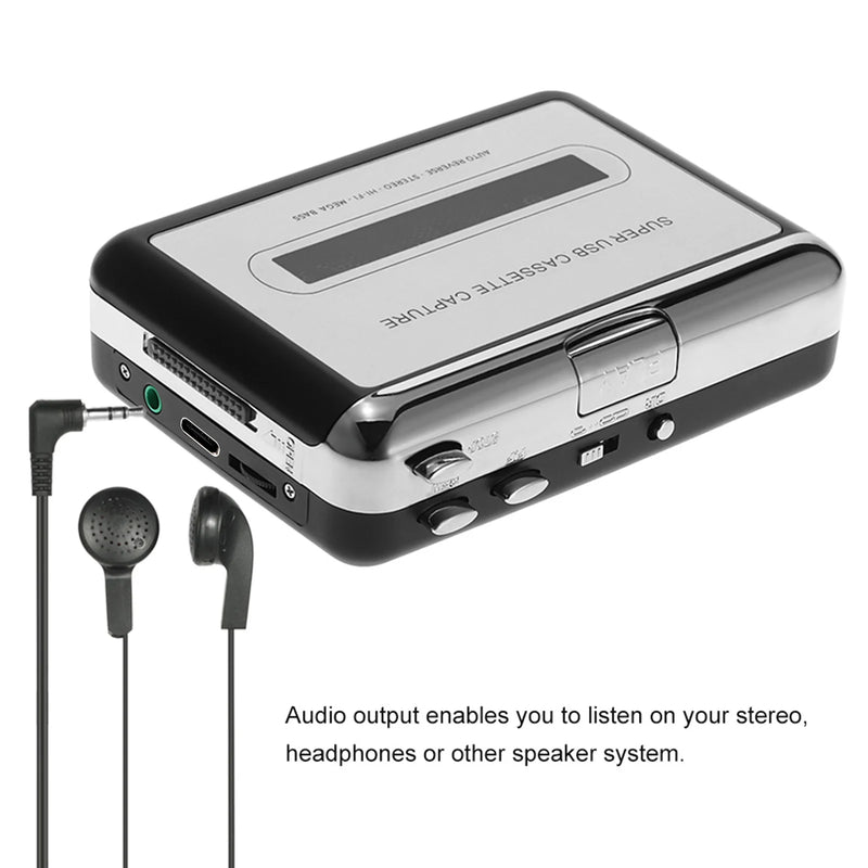 USB Cassette to MP3 Converter – Portable Tape Player with HiFi Sound, Mega Bass & Earphones