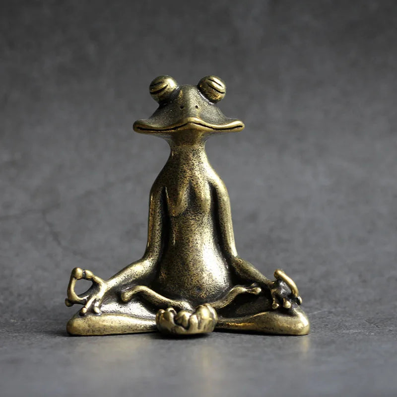 Antique Brass Zen Frog Statue Ornament – Copper Animal Sculpture Incense Burner for Home & Desk