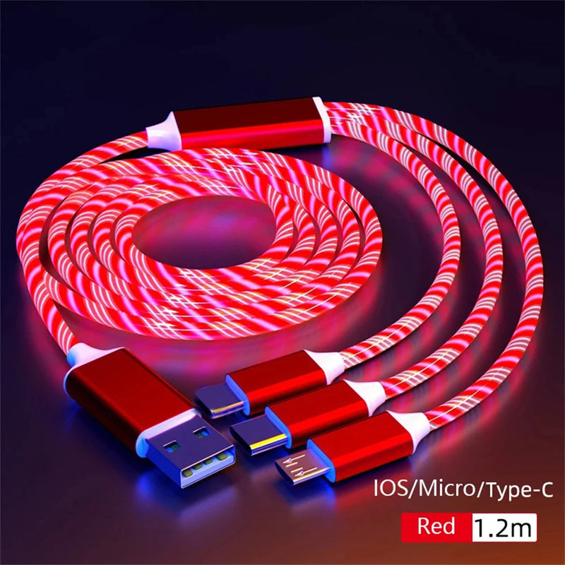 NNBILI LED Glowing 3-in-1 USB Fast Charging Cable – Luminous Type-C, Micro USB & Lightning Charger