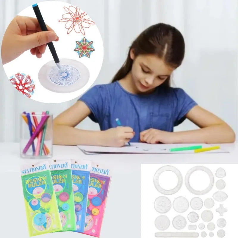 Spirograph Ruler Drawing Toy – Educational Interlocking Gears & Scratch Painting Accessories