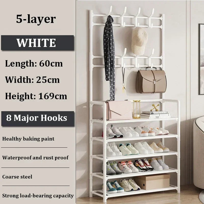 Multi-Layer Shoe Rack & Clothes Hanger – DIY Floor-Standing Storage Organiser for Living Room