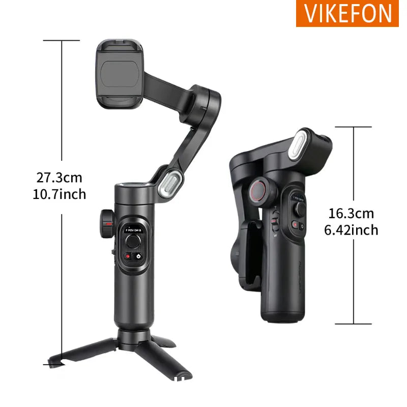 VIKEFON 3-Axis Handheld Gimbal Stabilizer with Fill Light for Smartphones, Face Tracking, Vlogging