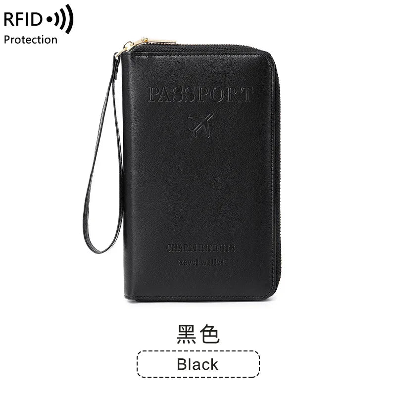 New Leather Passport Cover RFID Blocking Wallet | Travel Essentials Zipper Phone Bag