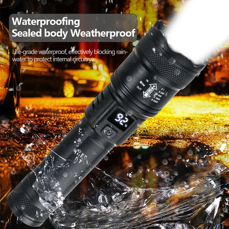 HIGH-POWER LED FLASHLIGHT – 2000LM TACTICAL TORCH WITH DISPLAY LIGHT, USB RECHARGEABLE & ZOOM FUNCTION