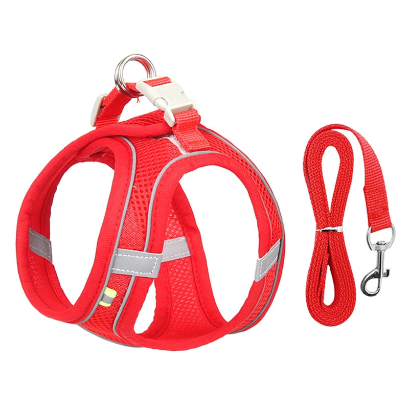 Adjustable Dog Harness Leash Set for Small Dogs, Puppy & Cat Vest for Walking, Reflective Lead