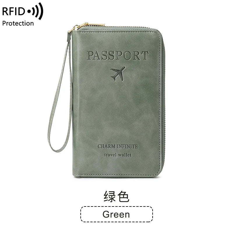 New Leather Passport Cover RFID Blocking Wallet | Travel Essentials Zipper Phone Bag