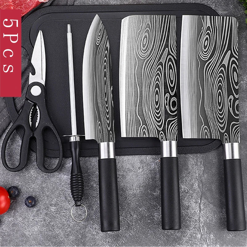 Professional Damascus Kitchen Knife Set – Chef Knife, Scissors & Sharpener, Stainless Steel Blades