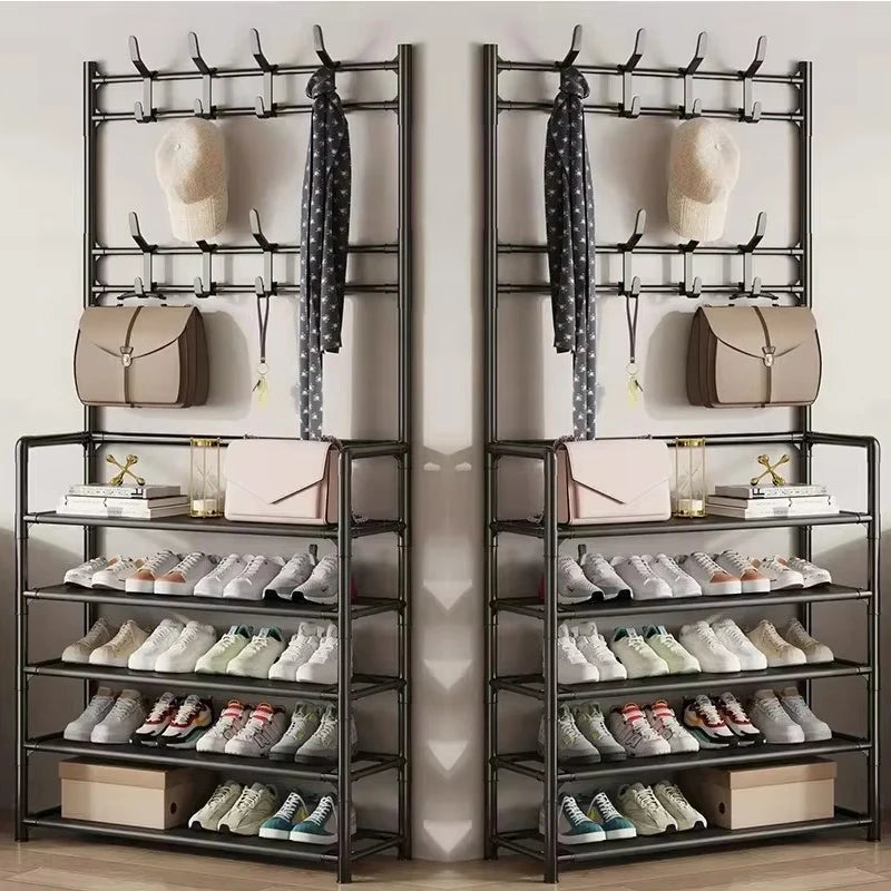 Multi-Layer Shoe Rack & Clothes Hanger – DIY Floor-Standing Storage Organiser for Living Room