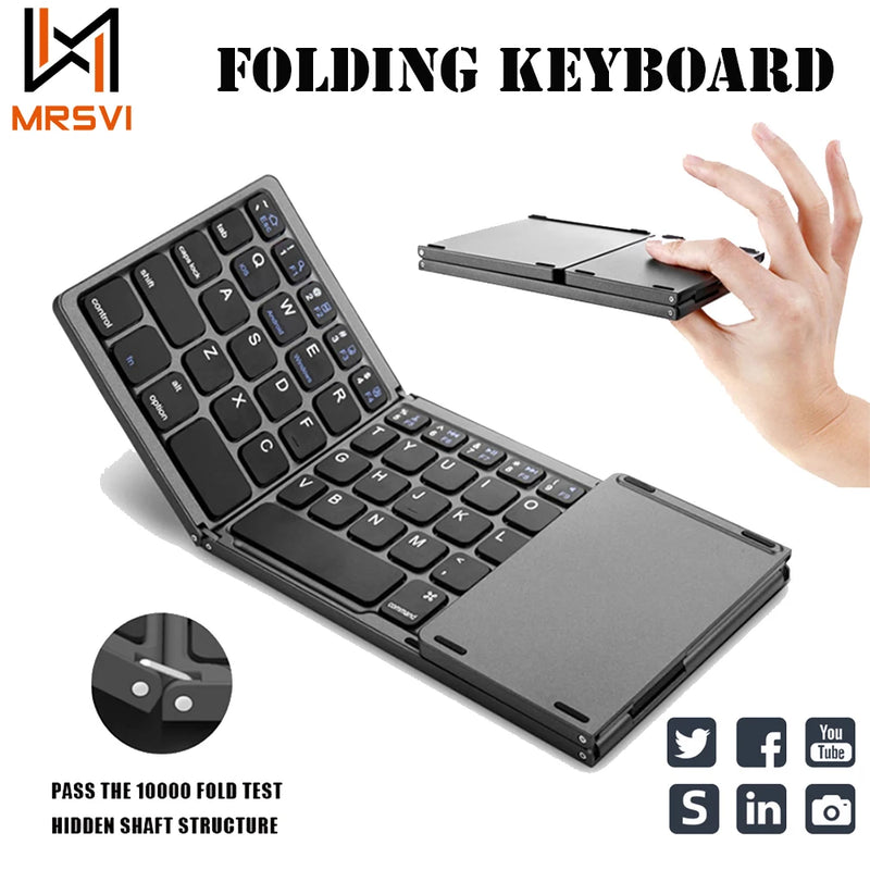 B033 Mini Wireless Folding Keyboard with Touchpad Bluetooth for Windows, Android, iOS, iPad & Phone