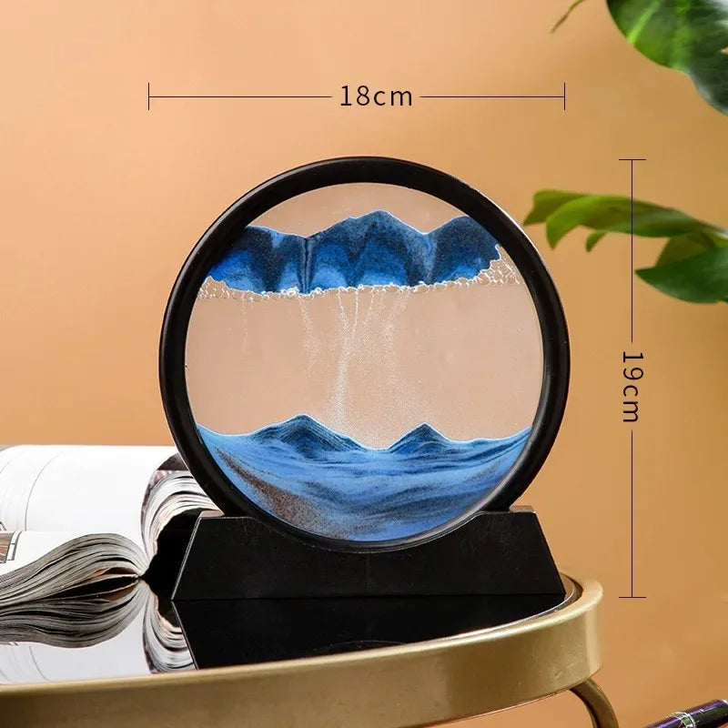 3D Hourglass Quicksand Art Picture Round Deep Sea Sandscape Flowing Painting for Office & Home Decor