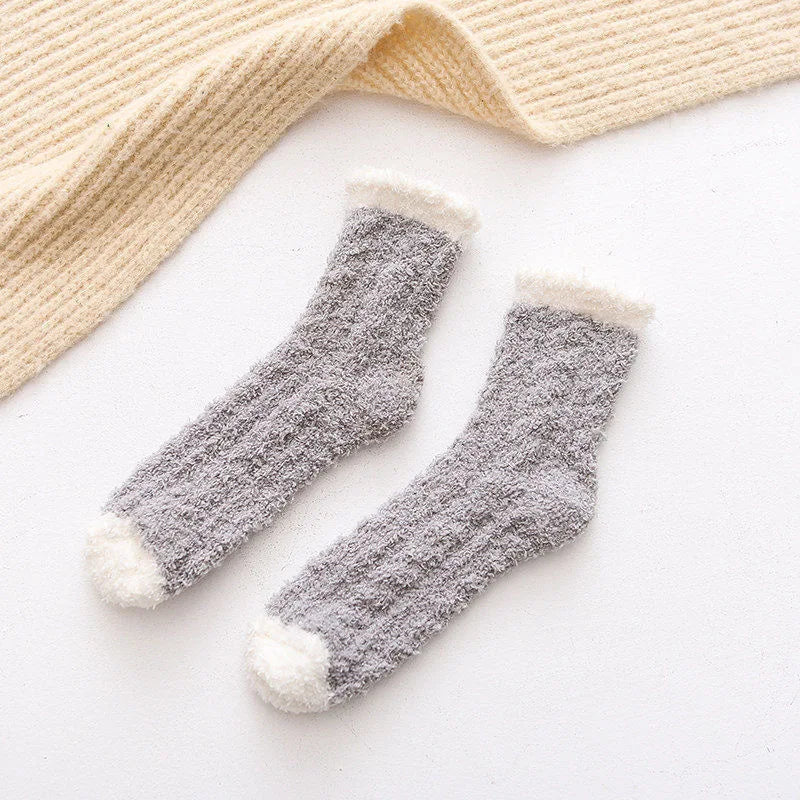 Autumn Winter Coral Velvet Cat Claw Socks – Warm Middle Tube Sleep & Floor Socks for Women Girls