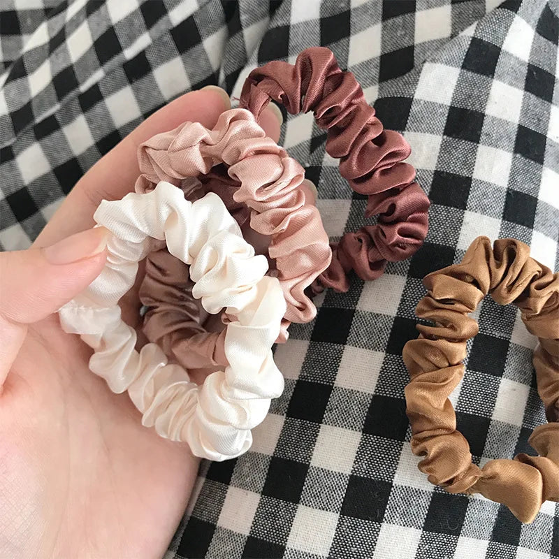 6Pcs Minimalist Silk Hair Scrunchies – Elegant Solid Colour Elastic Hair Ties for Women