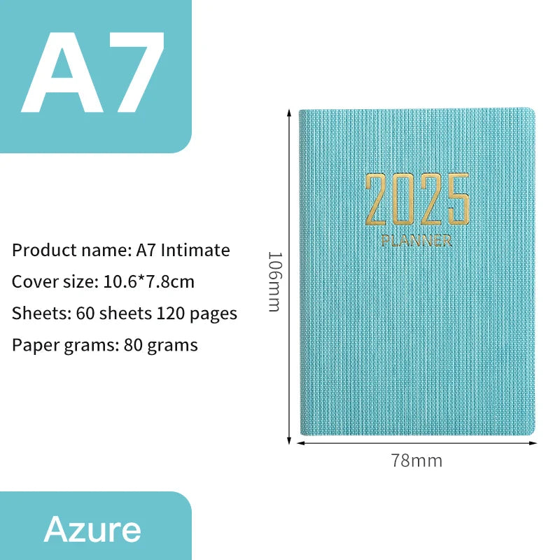 2025 A7 Portable Pocket Planner with PU Cover – Daily & Weekly Schedule Notebook Agenda