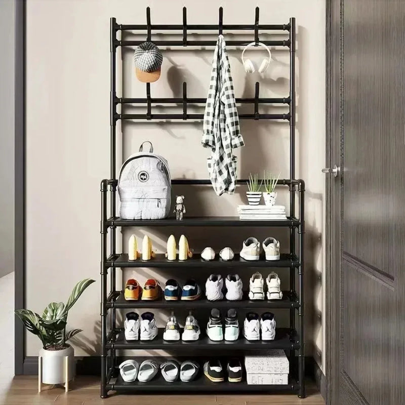 Multi-Layer Shoe Rack & Clothes Hanger – DIY Floor-Standing Storage Organiser for Living Room