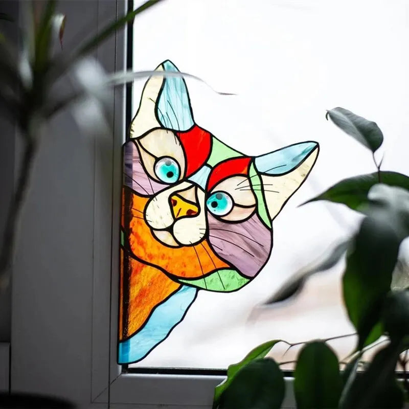 Cat Peeping Glass Window Stickers - Self-Adhesive Waterproof PVC Film for Home or Car Decoration