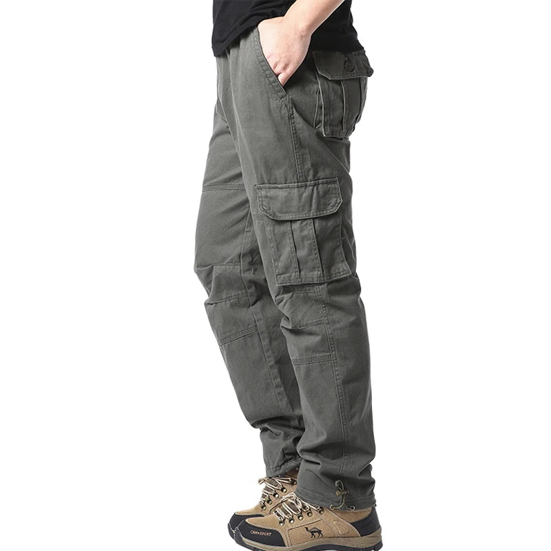 Large Pocket Loose Overalls for Men - Tactical Cotton Cargo Jogging Pants with Elastic Waist