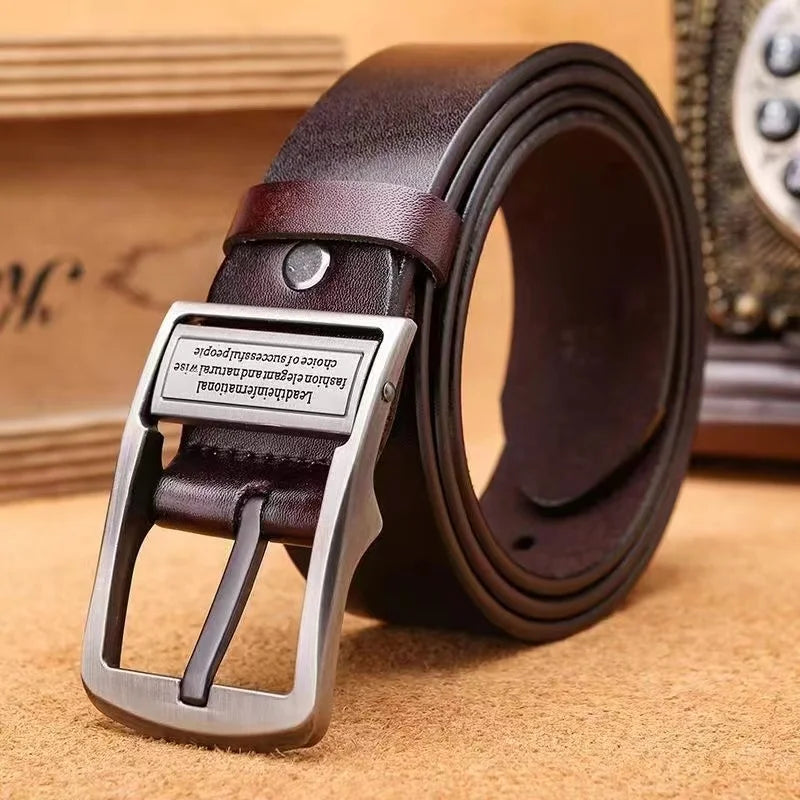 Luxury Leather Men’s Belt – Cowhide with Alloy Pin Buckle for Business, Casual, and Jeans