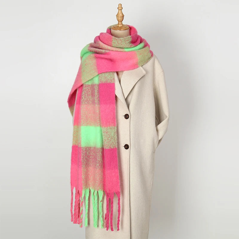 Women's Winter Cashmere Shawl & Warm Plaid Pashmina Scarf with Tassels – Stylish & Cosy