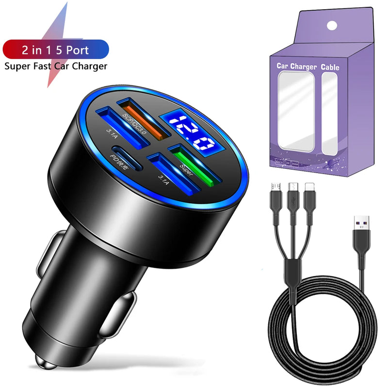 250W PD USB Car Charger – Fast Charging Adapter for iPhone, Xiaomi, Huawei, Samsung, and More