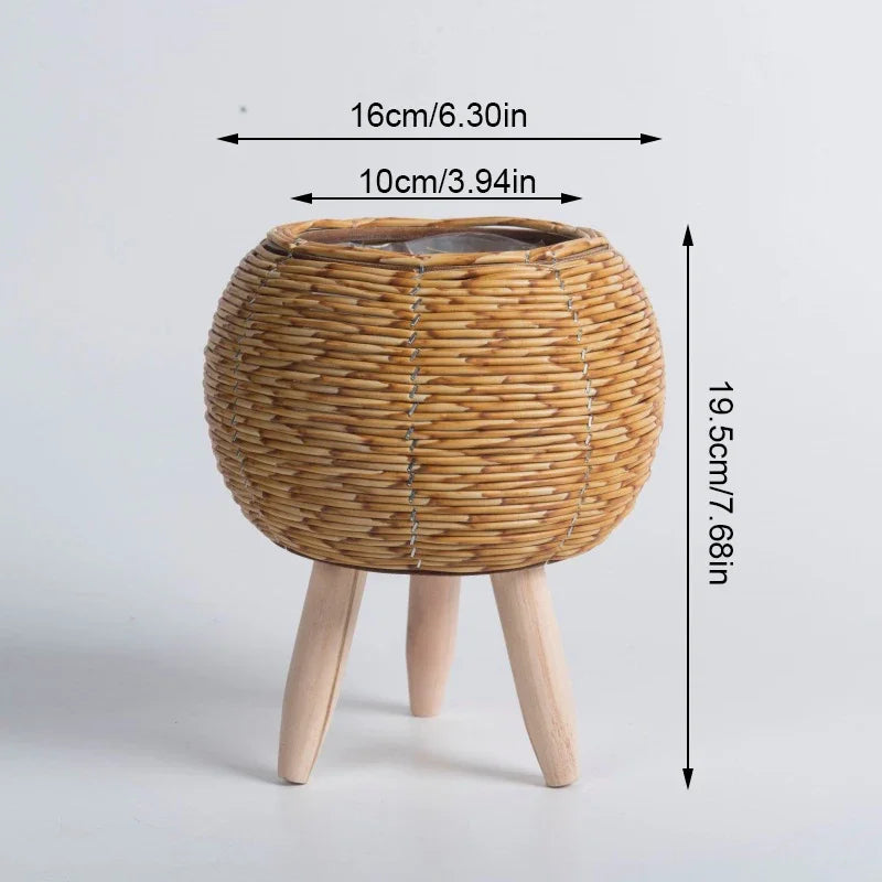 Nordic Style Imitation Rattan Flower Pot – Hand-Woven Planter Stand, Garden Décor & Home Storage Basket