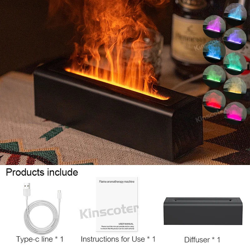 KINSCOTER Essential Oil Diffuser with Flame Effect, Ultrasonic Humidifier, RGB Night Light