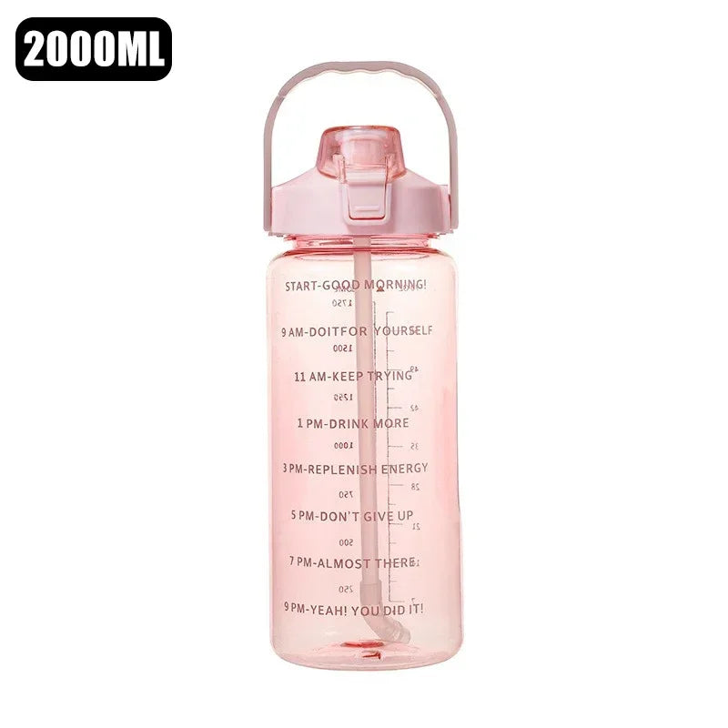 2L Large Portable Water Bottle with Straw: Reusable, Leakproof, Travel-Friendly for Sports & Fitness