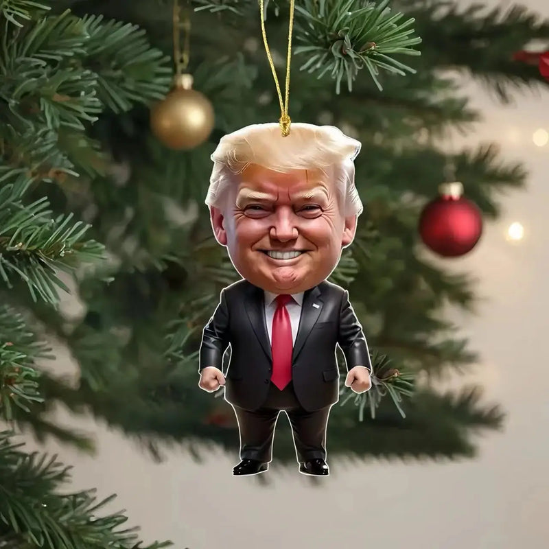 Trump-Inspired Acrylic Christmas Ornament for Car and Tree - Funny Holiday Gift Pendant