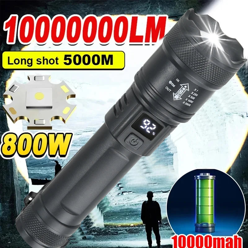 HIGH-POWER LED FLASHLIGHT – 2000LM TACTICAL TORCH WITH DISPLAY LIGHT, USB RECHARGEABLE & ZOOM FUNCTION